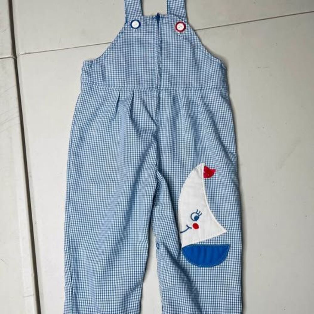 Carters Blue Gingham Baby Overalls with Sailboat  18months
